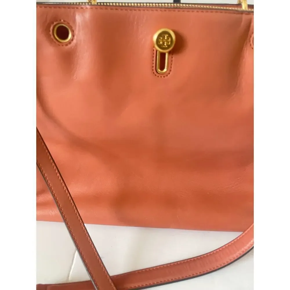 Tory Burch Lily Triple Compartment Large Leather Tote Handbag TRAMONTO Gold 🗣